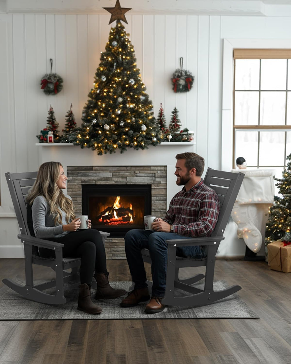 IVY&LANE Outdoor Rocking Chairs Set of 2 | Porch-Rockers | Grey | HDPE Pl...