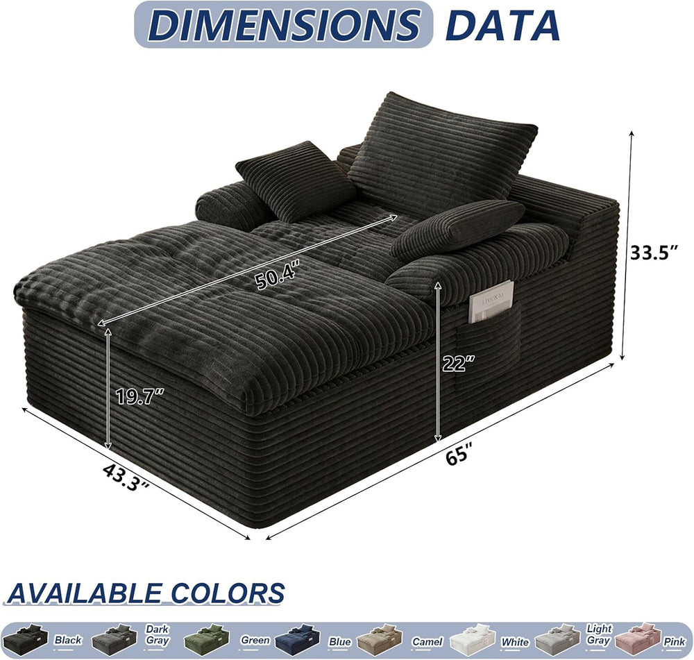 65" Chaise Lounge Chair Indoor, Oversized Chaise Lounge | No Assembly | ...