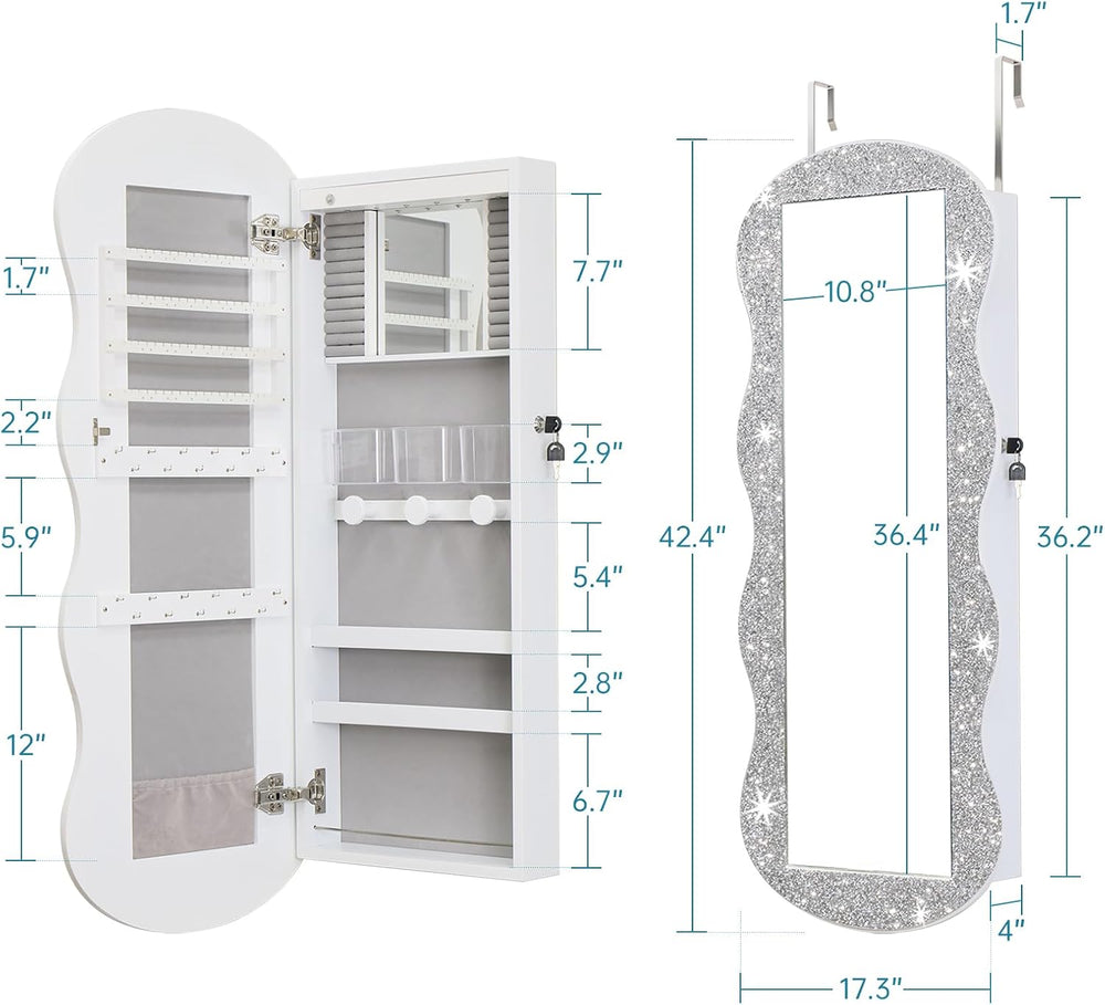 whitebeach Jewelry Armoire Organizer, LED Jewelry Cabinet Wall/Door Mounted |...