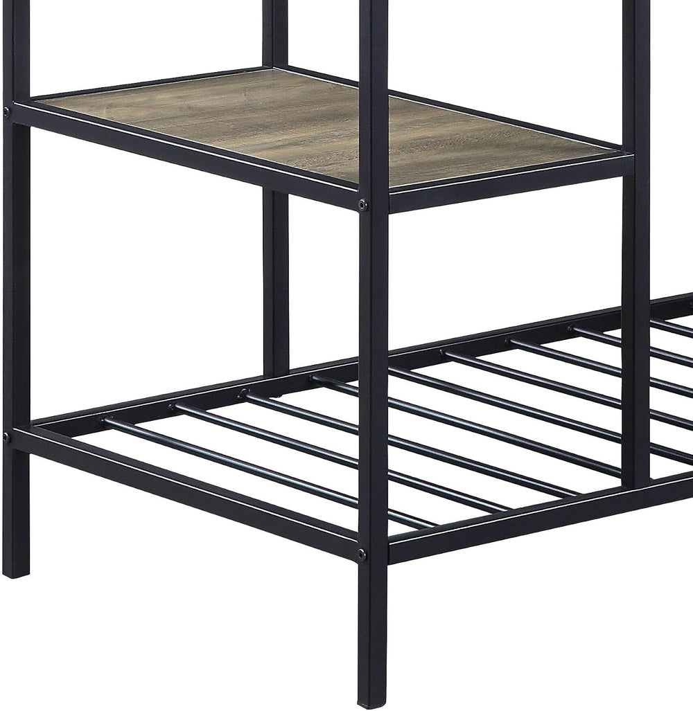 Rustic Oak & Black Kitchen Island with 6 Open Compartments | 6 open compa...