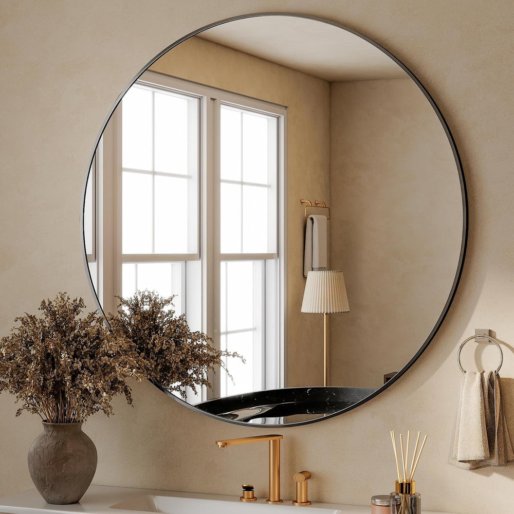 HARRITPURE 48 Inch Round Mirror Black Circle Bathroom Mirror