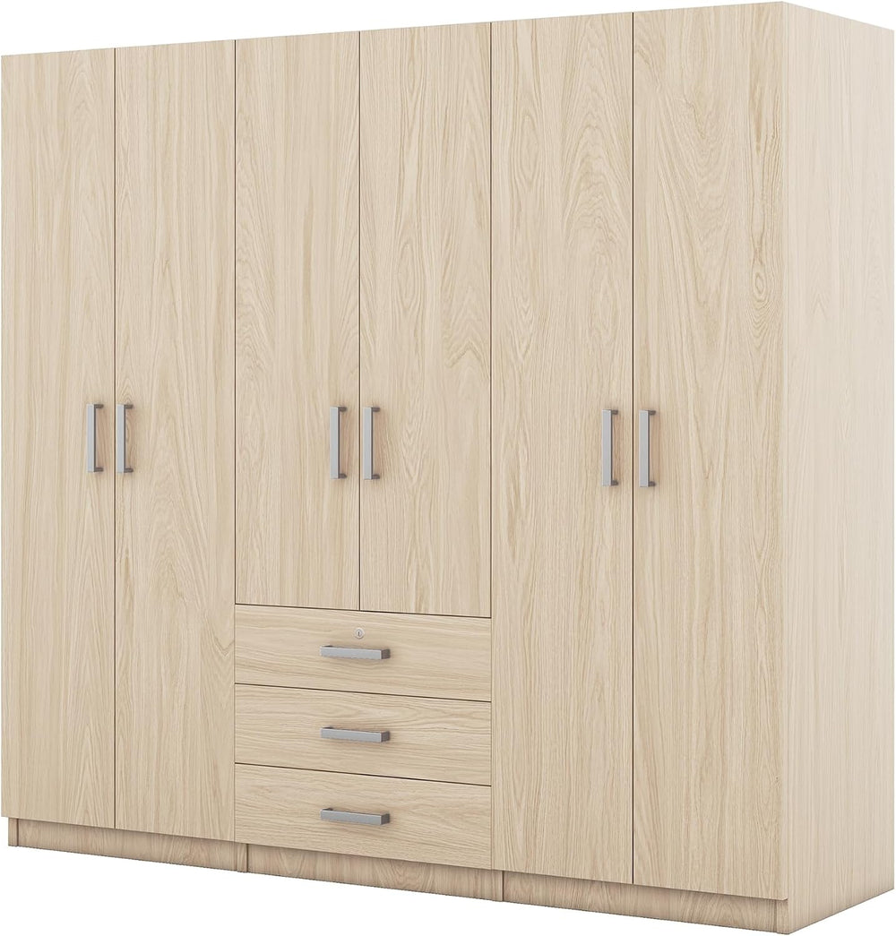 Merax Large 6 Doors Wooden Wardrobe, Bedroom Tall Armoire Closet Organizer wi...