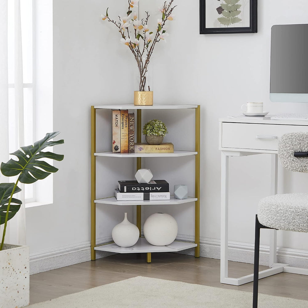VECELO 31 Inch Corner Shelf, 4-Tier Display Shelves, Wood Storage Stand with ...