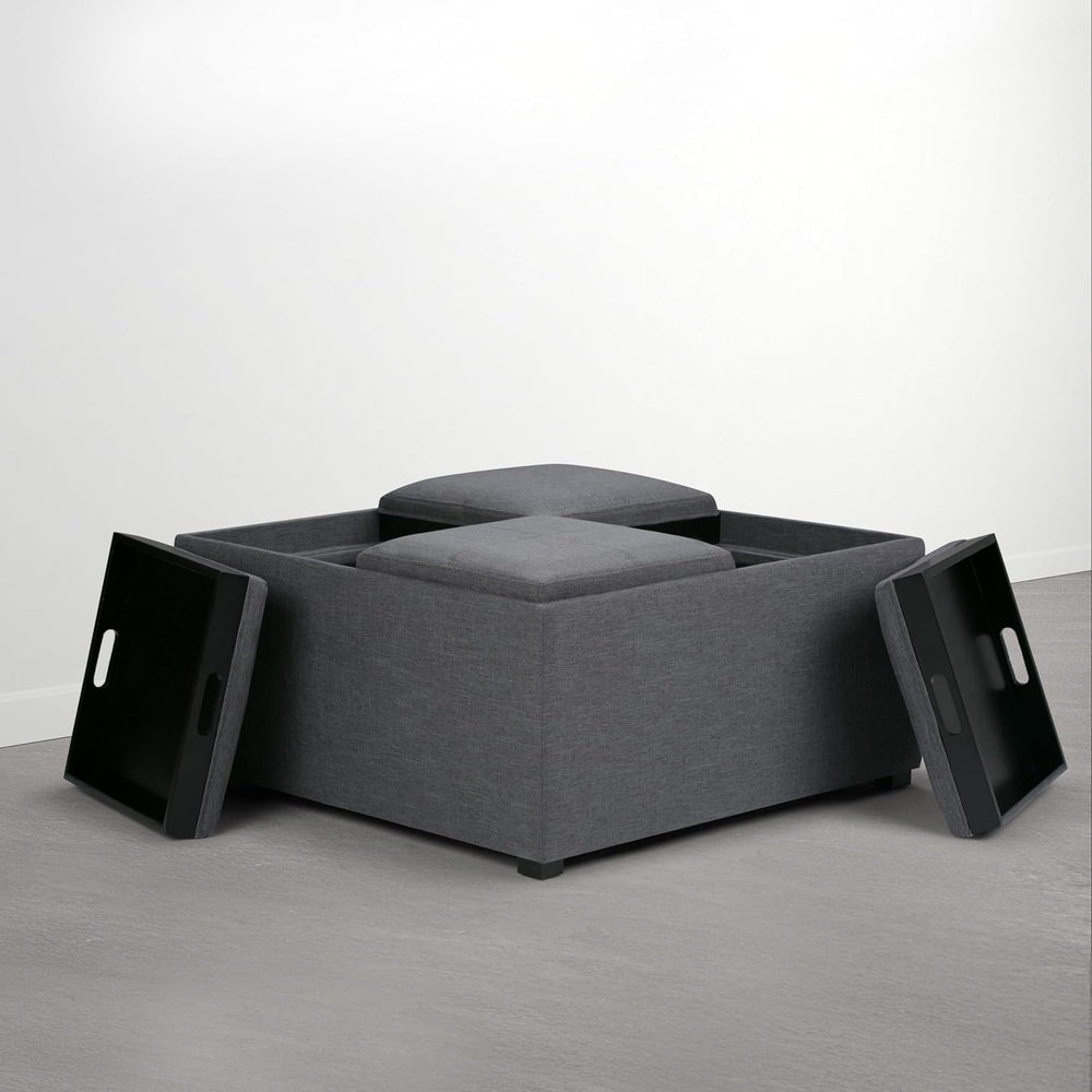 SIMPLIHOME Avalon Wide Contemporary Square Coffee Table Storage Ottoman, Flin...