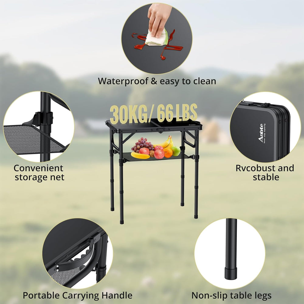Anbte 2ft Folding Camping Table, 3 Adjustable Heights Small Folding Table | A...