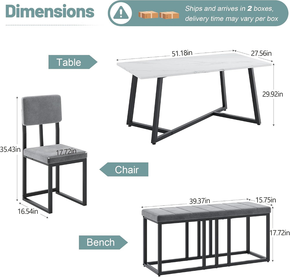 HUGROVE 6-Piece Dining Table Set, 51.18'' Faux Marble Rectangular Tab...