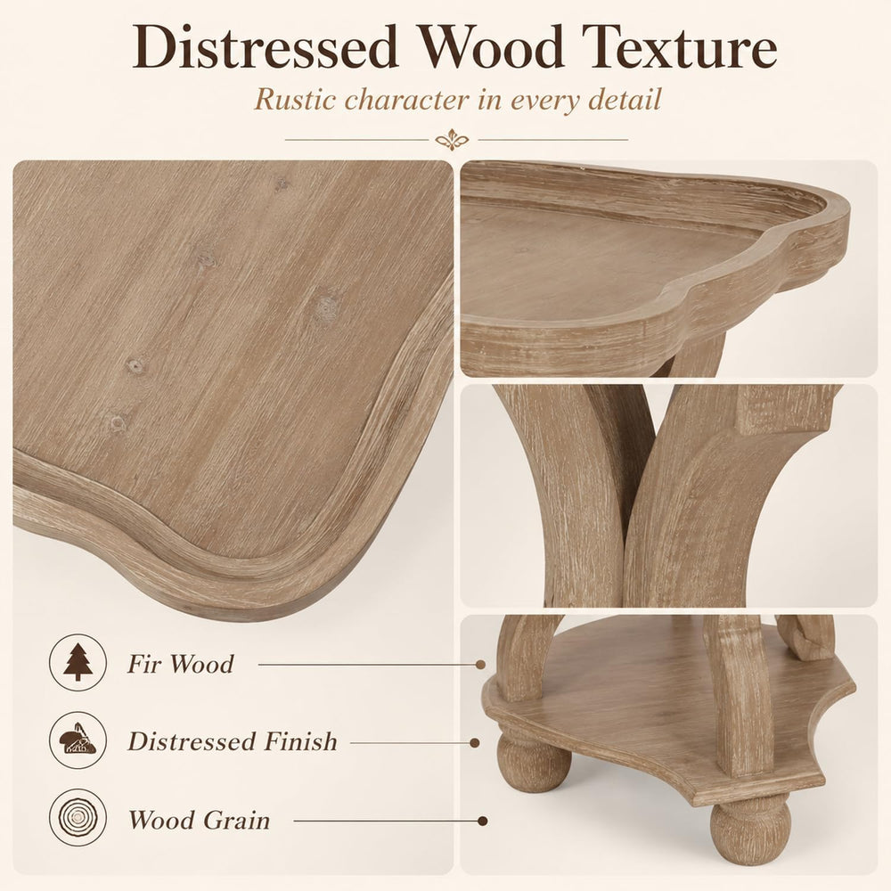 French Country Accent Table, Farmhouse Side Table (Natural B) | 19 Inch Fir W...
