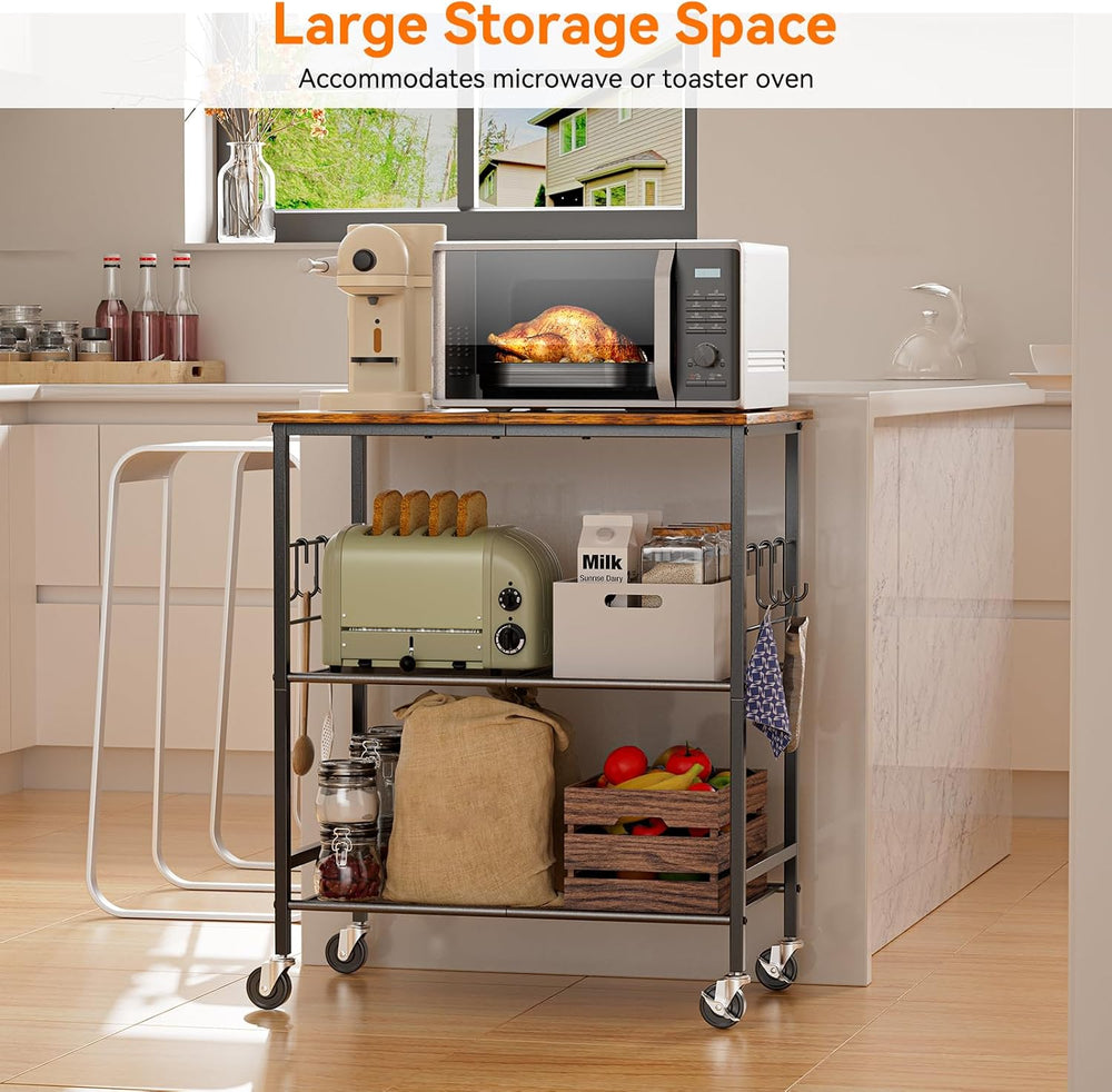 NTE Rolling Kitchen Microwave Cart, 3 Tier Microwave Stand with Storage, Smal...