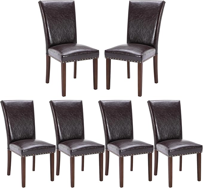 COLAMY Upholstered Parsons Dining Chairs Set of 6, PU Leather Dining Room Kit...