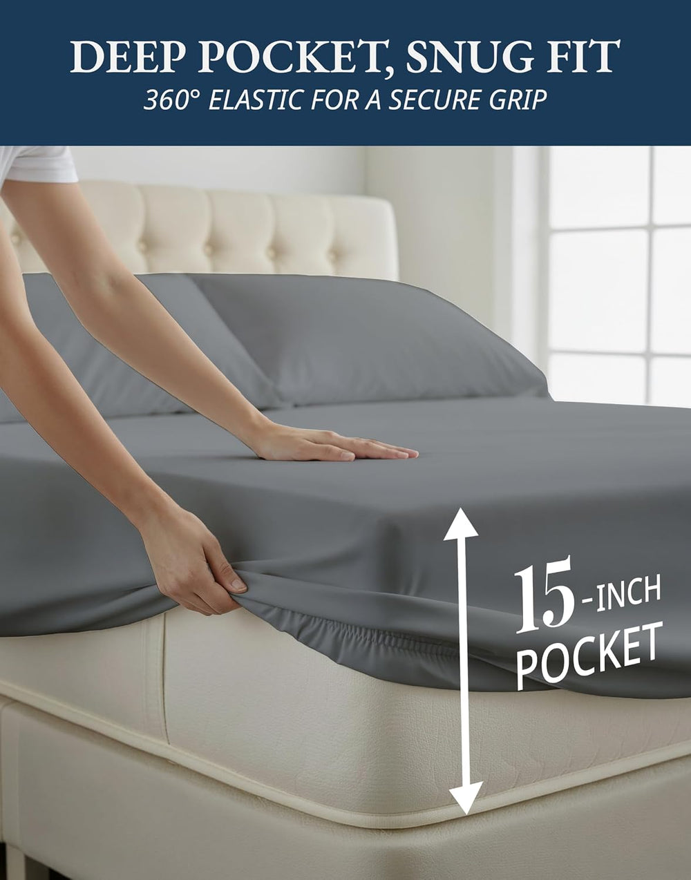 LANE LINEN Queen Sheet Set 100% Egyptian Cotton Sateen - Charcoal