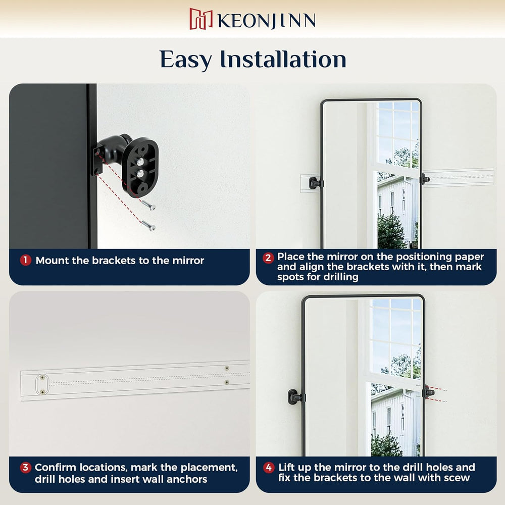 Keonjinn 24x36 Inch Black Povit Mirror for Bathroom, Tilt Mirror