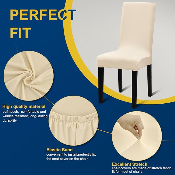 Chair Covers, Stretch Kitchen Dining Room Chair Covers Set of 6, Removable Wa...