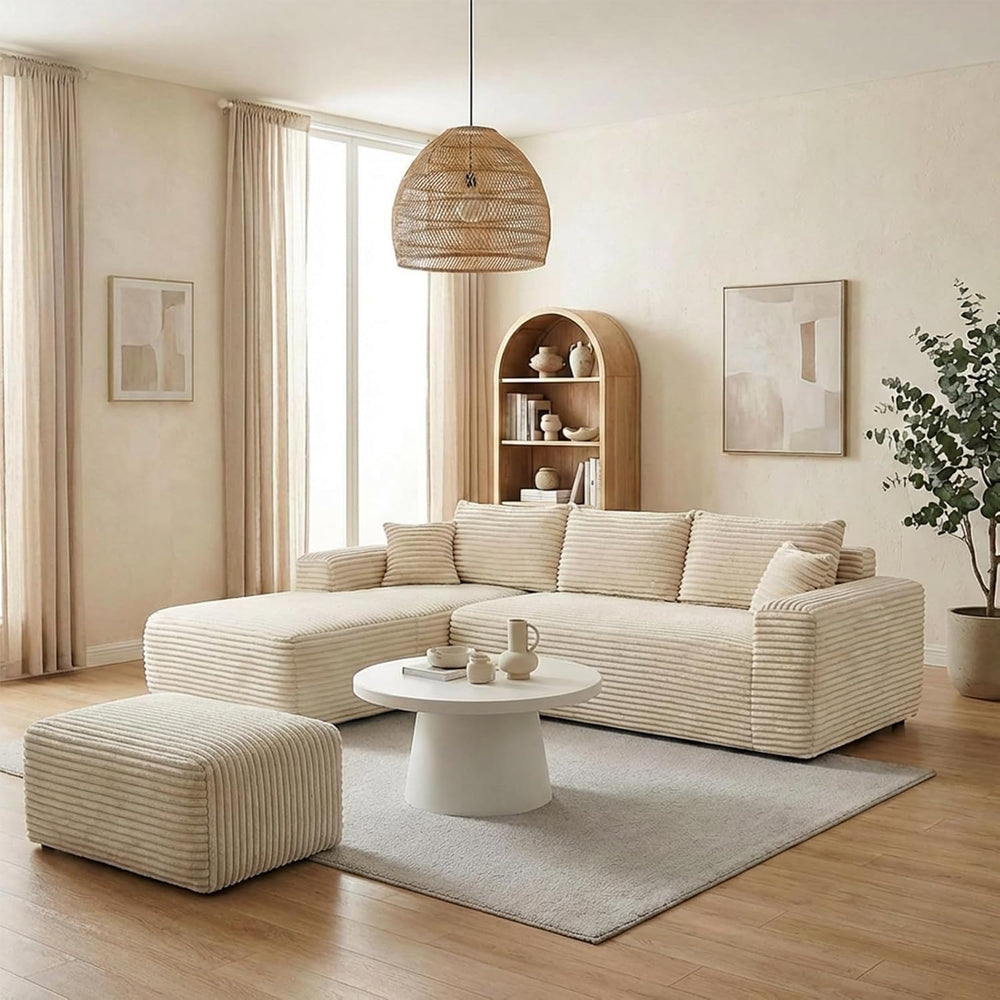 EVLIQUIL Large Ottoman Foot Rest 37" Beige, Sofa Couch Ottomon with Soft...