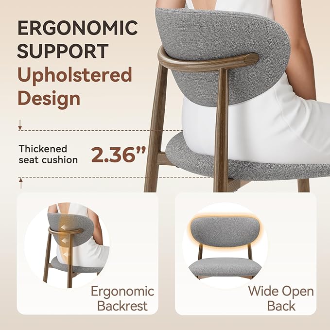 Dining Chairs Set of 2, Curved Back Kitchen Room Chairs with Metal Legs and A...