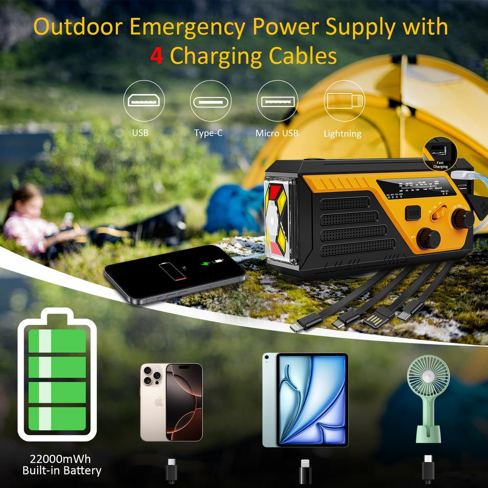 Emergency Radio with 4 Charging Cables, 22000mWh AM FM NOAA Weather Radio