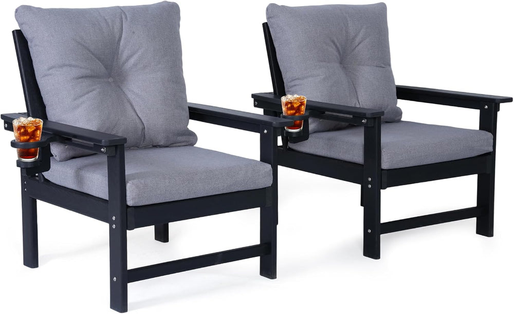 Set of 2 HDPE Adirondack Patio Armchairs, All Weather Outdoor Lounge Chairs w...