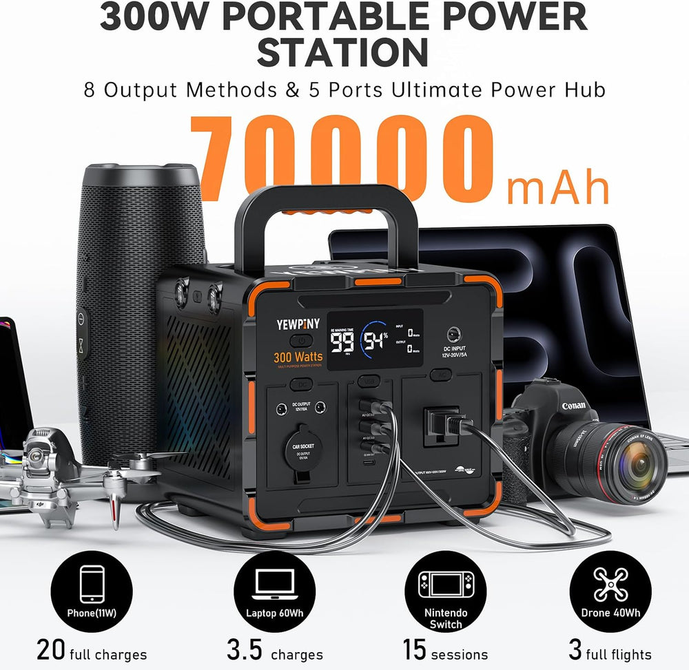 300W Portable Power Station, Solar Generator 259Wh, 70,000mAh LiFePO4 Battery...