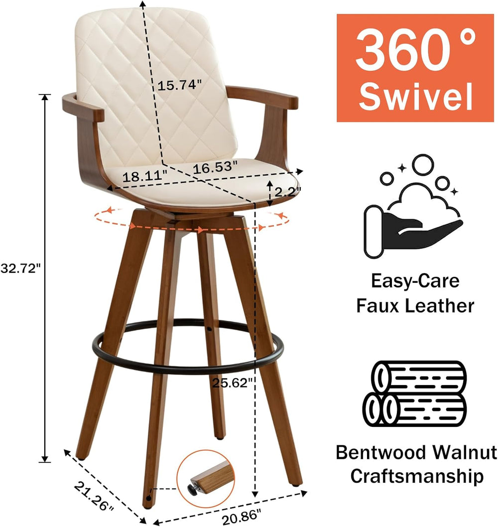 Swivel Counter Stools, Mid Century Modern Counterstools with Walnut Finish