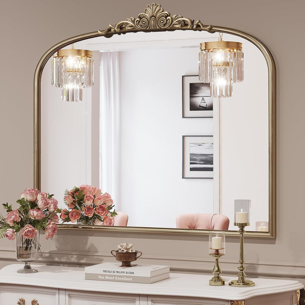 Gold Arched Antique Mirror, 36x28 Brass Vintage Bathroom Mirrors