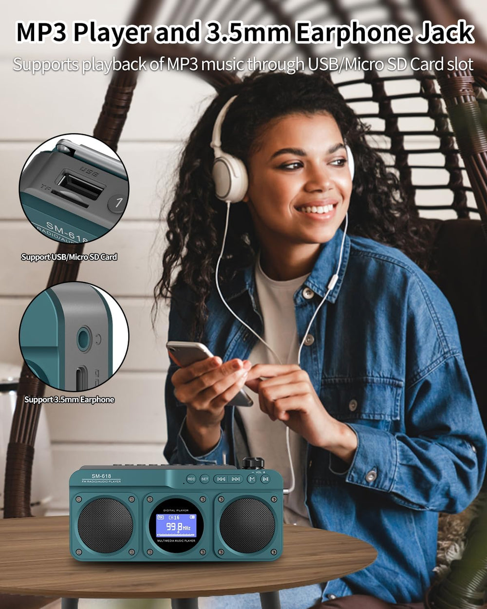 Small Digital FM Radio Bluetooth Speaker, Support USB/SD Card