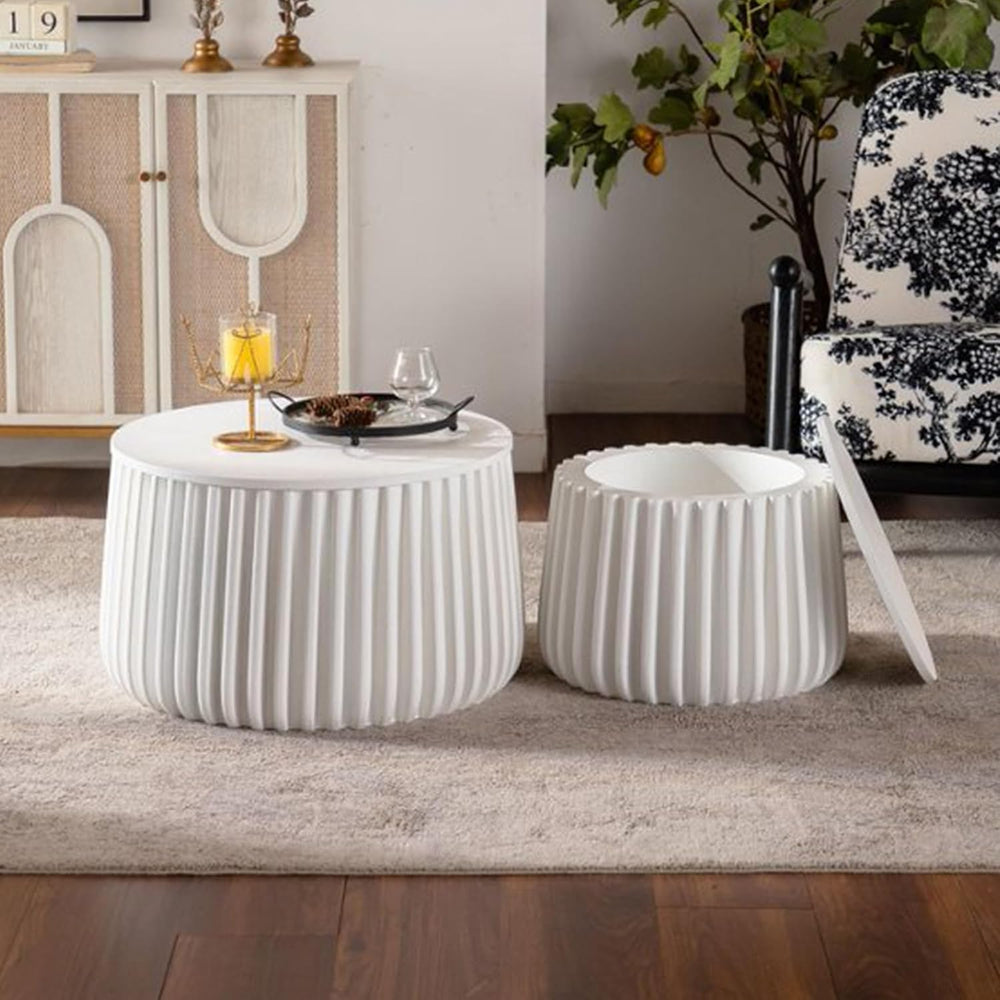 Geelife White Round Storage Table Set with Lift-Off Lid and Nesting Design | ...