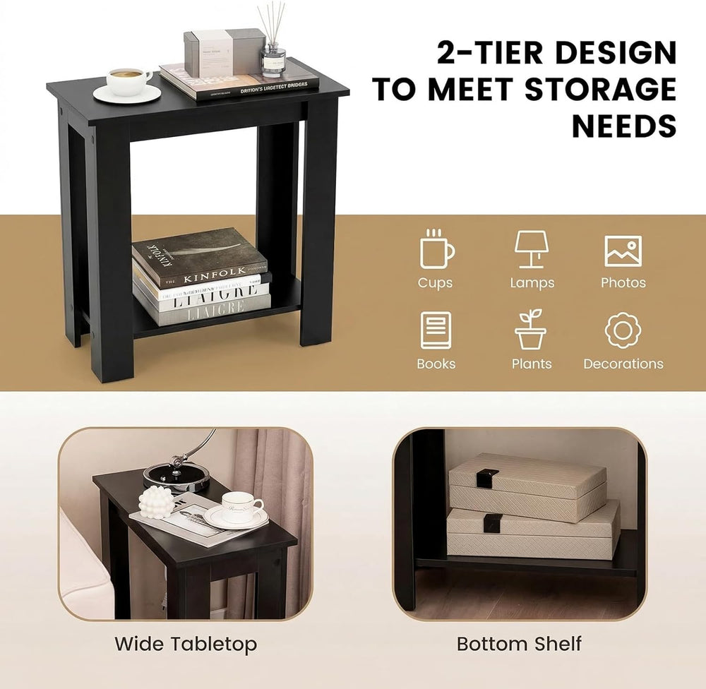 Giantex Narrow End Table, 2-Tier Side Table with Open Storage Shelf, Retro Wo...