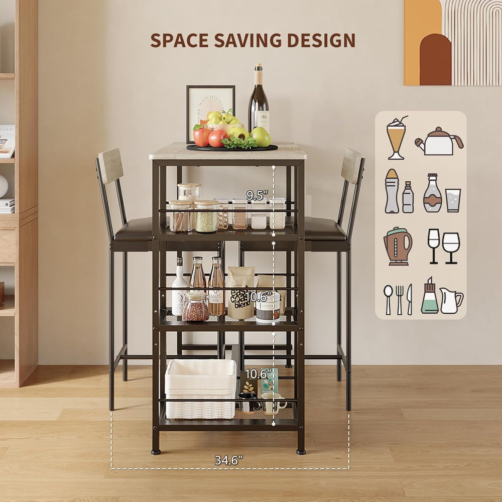 3-Piece Dining Table Set with Storage Shelves and 2 Upholstered Chairs, MDF &...