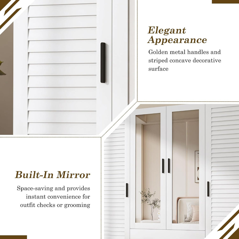 jiteentarou 4 Door Armoire Wardrobe Closet Cabinet with Drawers and LED Light...