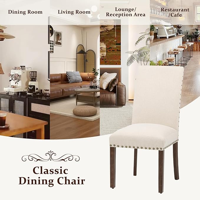 Furniliving Upholstered Wood Dining Chairs High Back Dining Room Chairs with ...