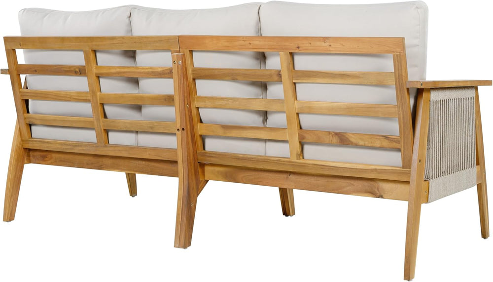 Christopher Knight Home Outdoor 3 Seater Patio Sofa with Acacia Wood Frame an...