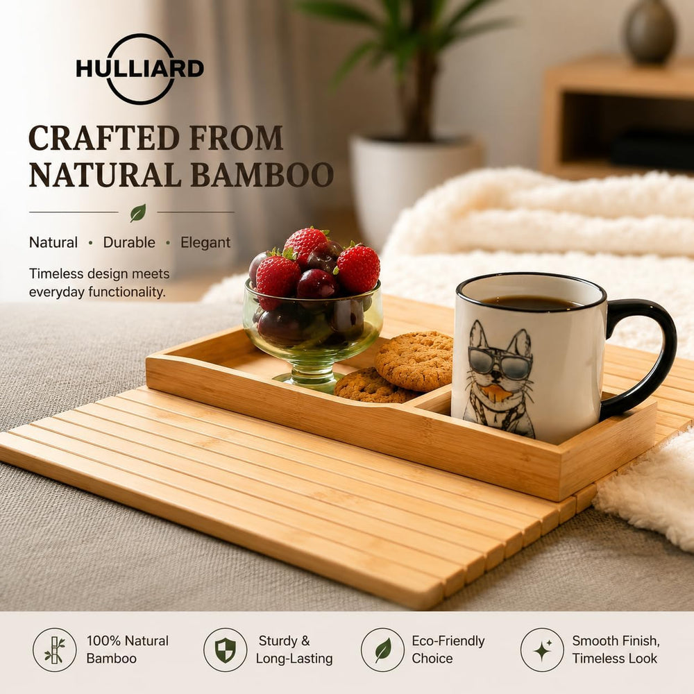 Bamboo Sofa Armrest Tray - Foldable Couch Arm Tray with Cup Holder - 2 in 1 A...