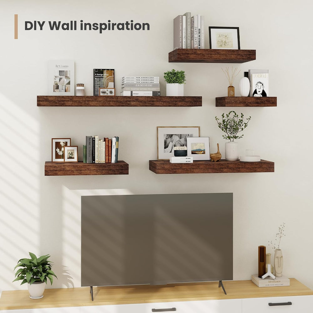 Heimlove 12 x 12 Deep Floating Shelves Wall Mounted Set of 2 Rustic Brown
