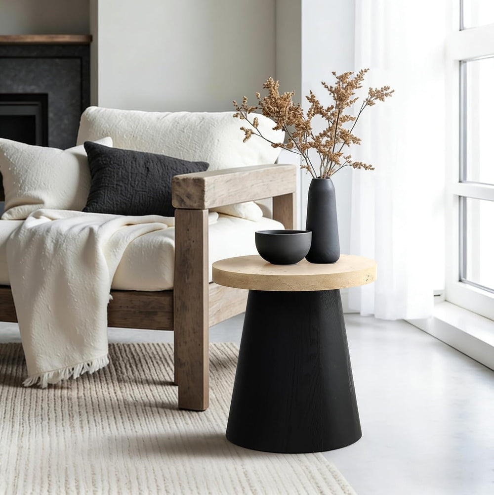 LuxenHome Side Table, 19'' Small Round Accent End Table, Light Wood F...