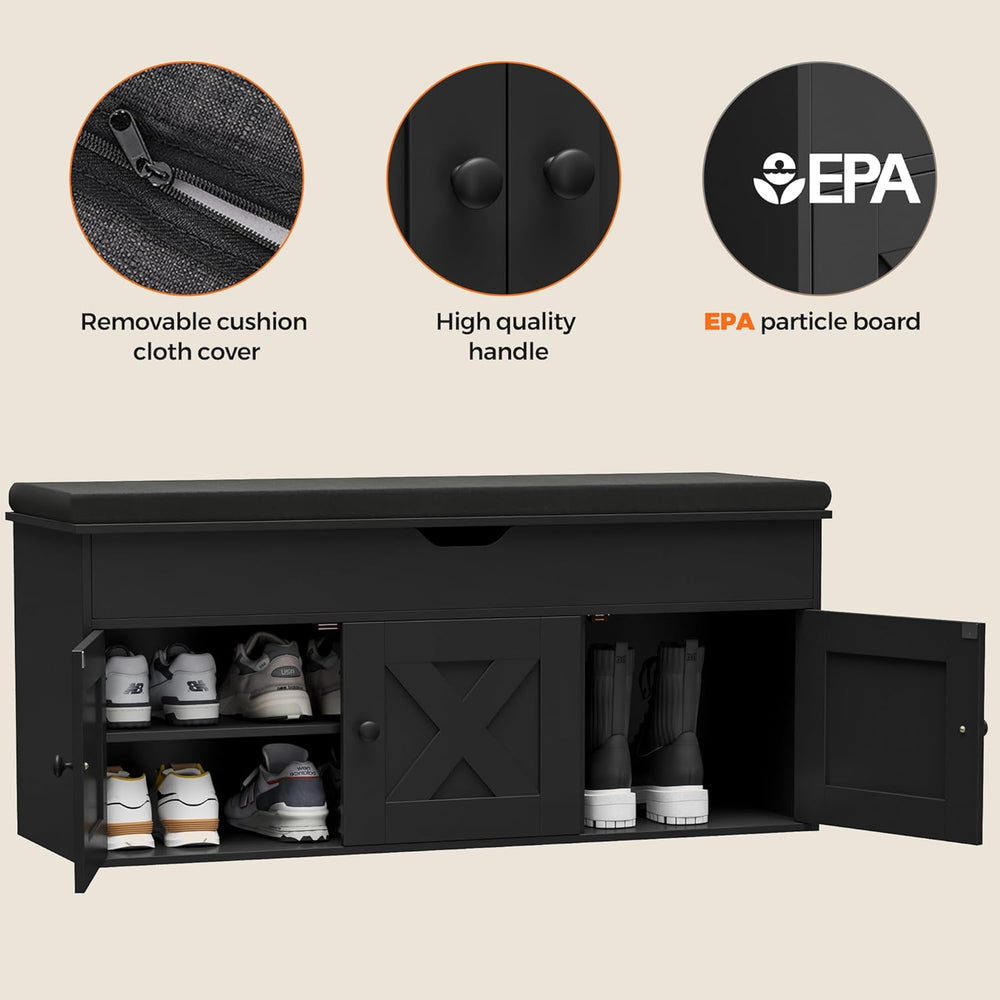 Homleke Shoe Storage Bench with Lift Top & 3 Barn Doors, Entryway Bench w...