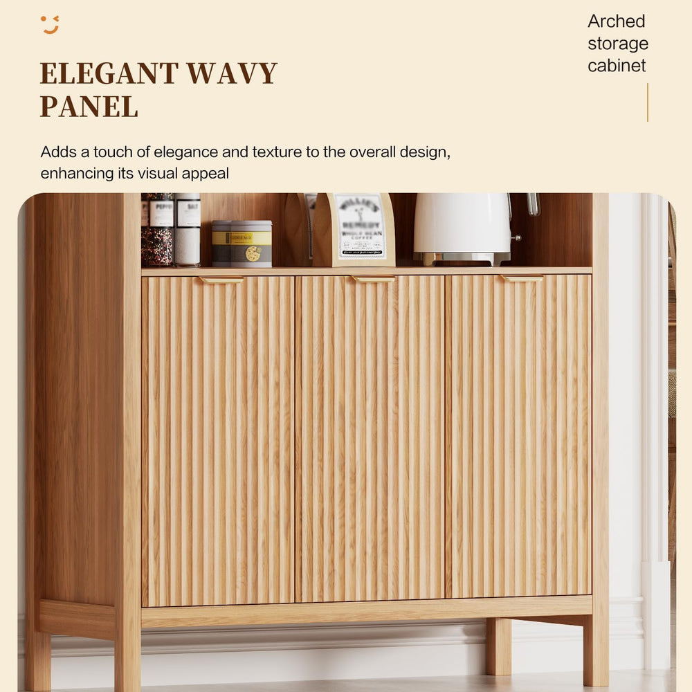 Ieejdn 71.34" Tall Arched Kitchen Pantry,Modern Fluted Wood Storage Cabi...