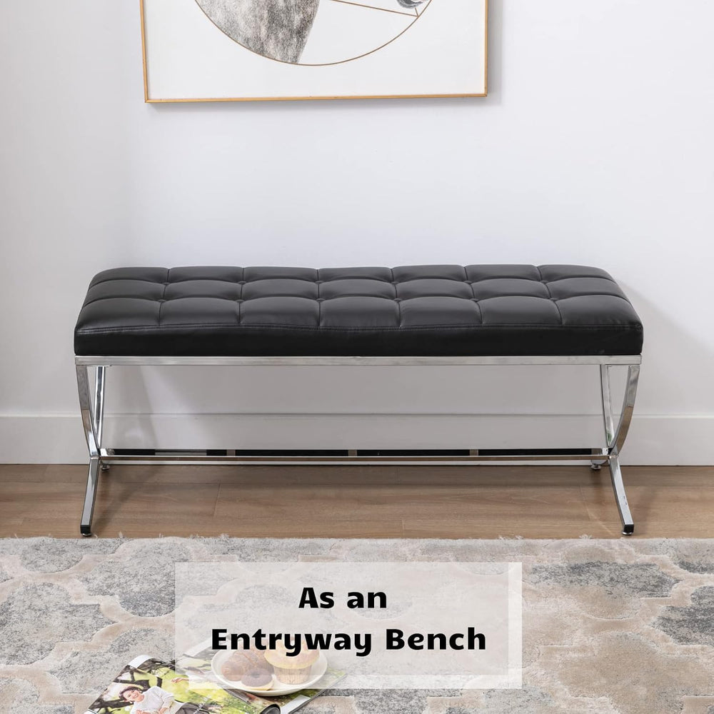 HEAH-YO Modern Dining Bench for Table, Button Tufted Ottoman Bench with Metal...