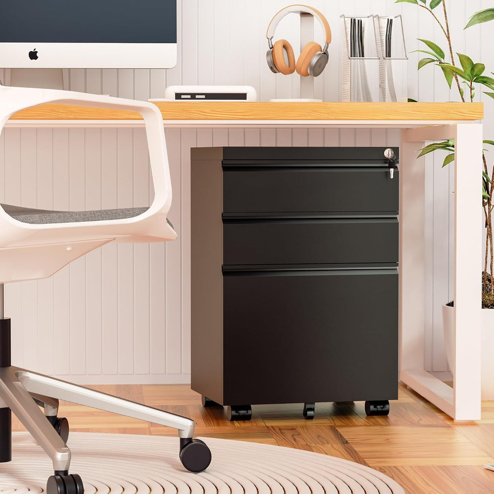 Bonusall 3 Drawer File Cabinet with Lock, Small Under Desk Filing Cabinet for...