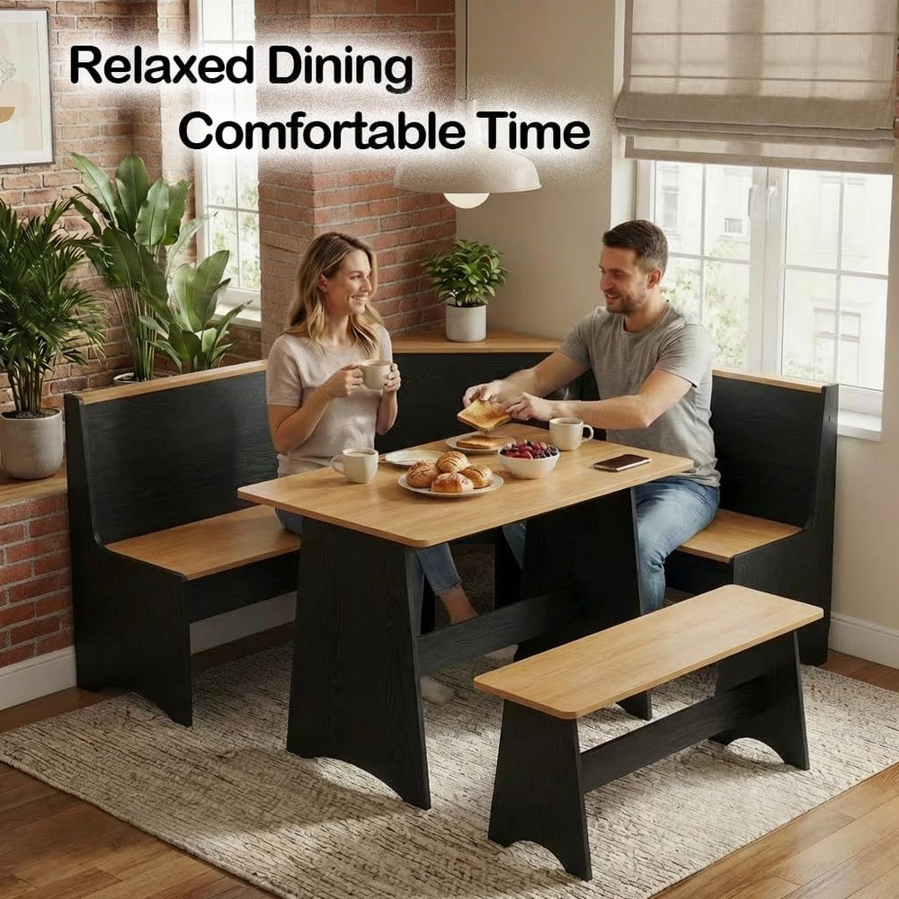 Farmhouse Breakfast Nook Table Set, Dining Nook Set with Corner Bench,with St...