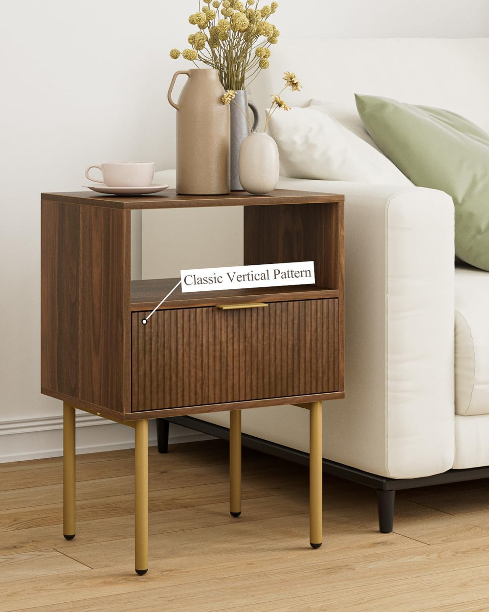 Masupu Night Stand,Mid-Century Modern Bedside Table with Storage Drawer and O...