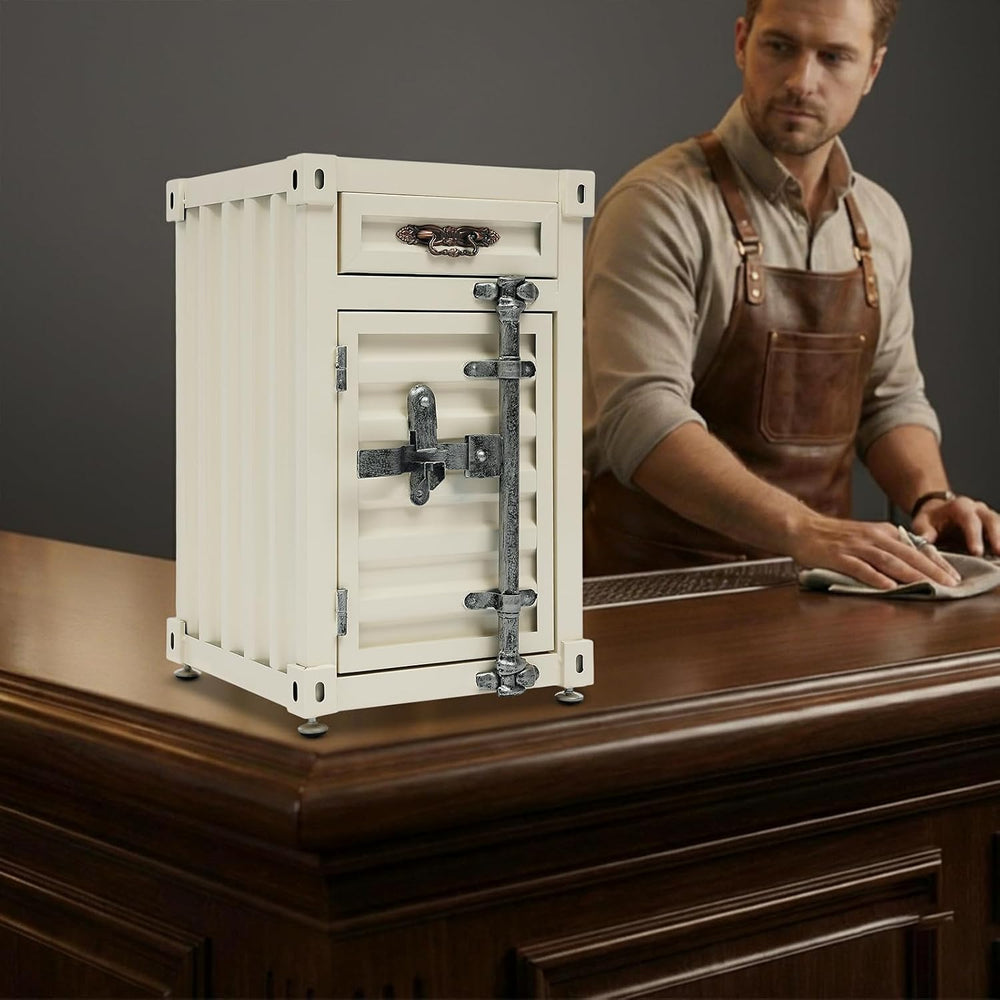 Industrial Wind Bedside Table, Container Style Locker Wrought, Iron Container...