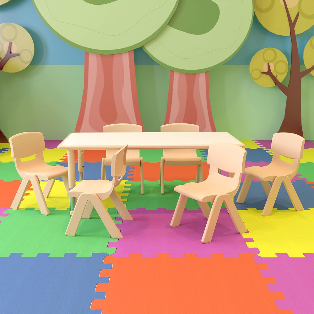 EMMA + OLIVER Natural 47.25x23.5 Activity Table Set with 6 Chairs | Plastic T...