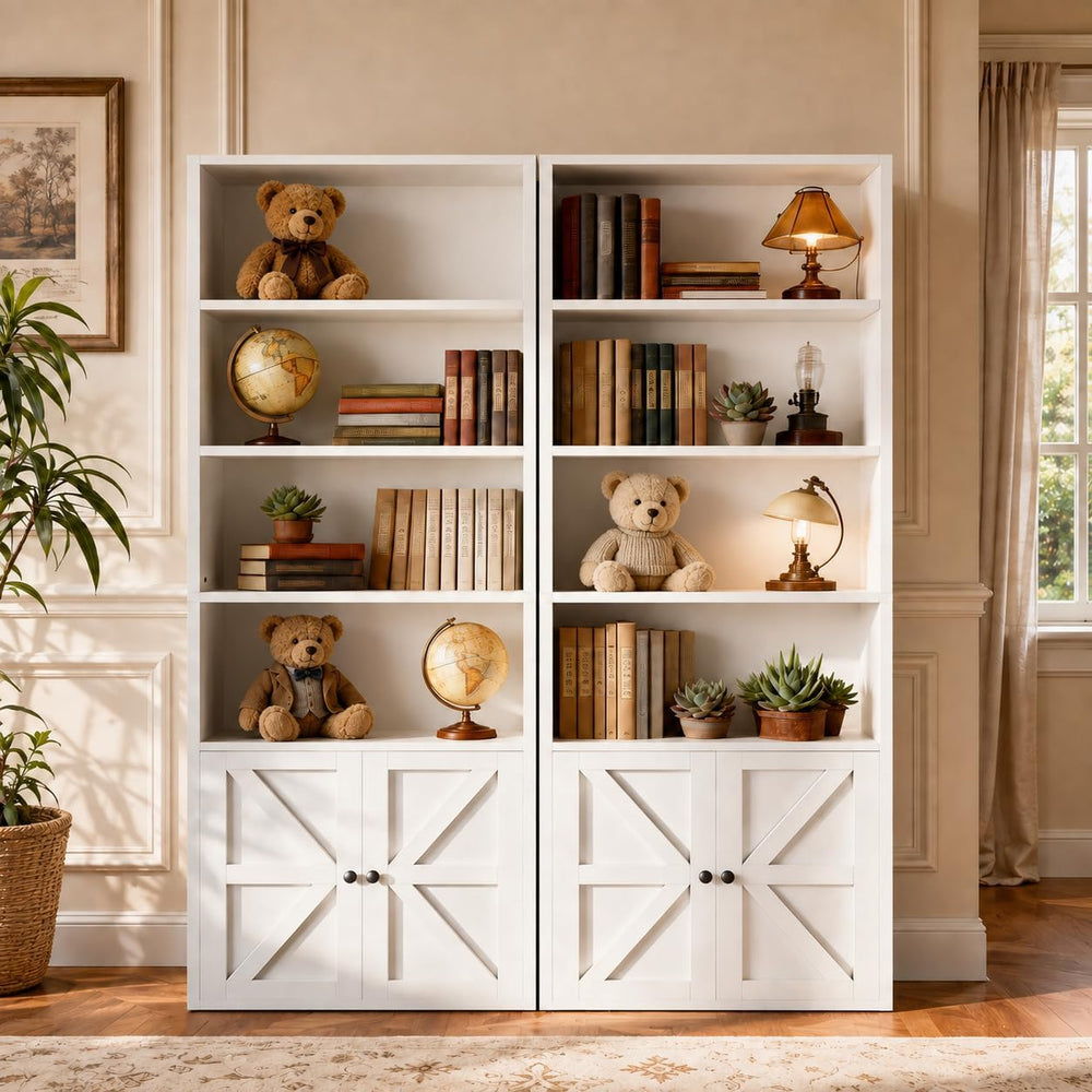 71.5" Bookshelf Set of 2, 6-Tier Bookcase with Cabinet Doors, Tall Displ...