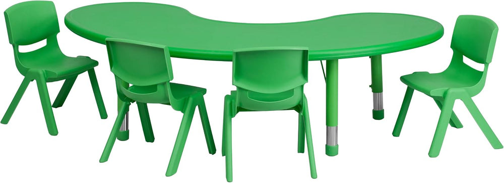BizChair 35" W x 65" L Half-Moon Green Plastic Activity Table Set-4...