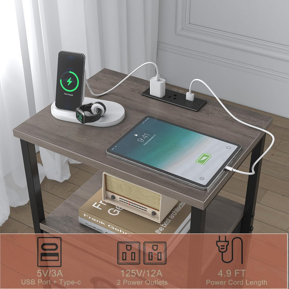 sthmec Nightstand with Charging Station, LED Night Stand Set of 2, Bedside Ta...