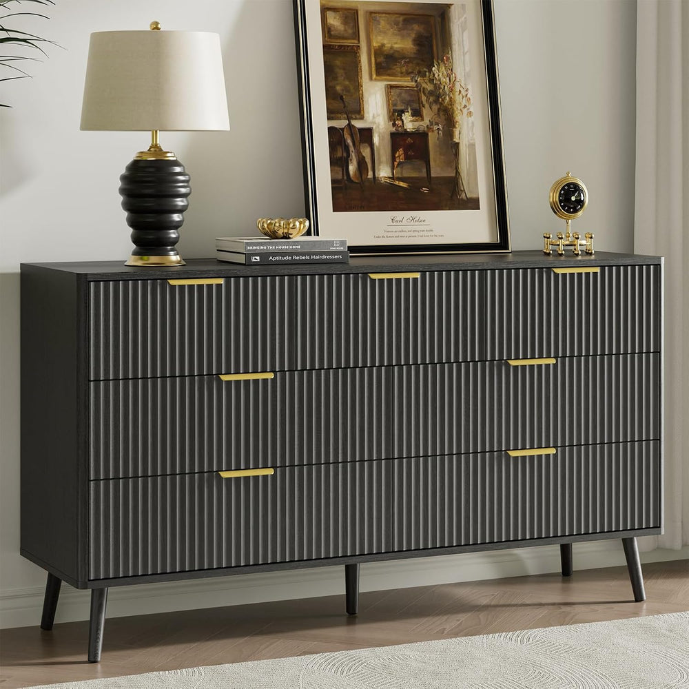 LYNSOM Fluted Dresser and Nightstand Sets 4 Piece, 2-Drawer Nightstands and 5...