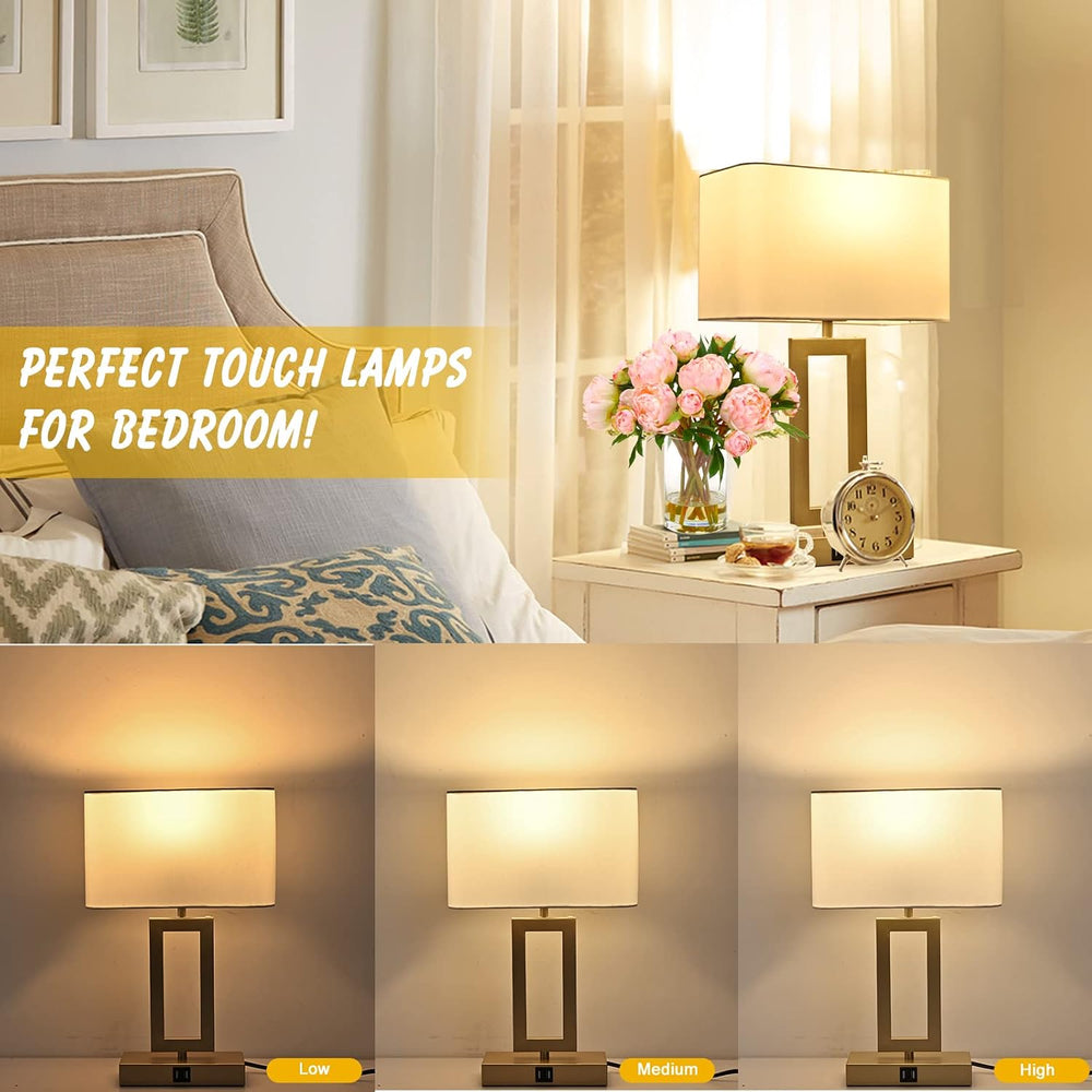BrightWe Set of 2 Table Lamps with Dual USB Ports,Touch Control Bedside Lamps...