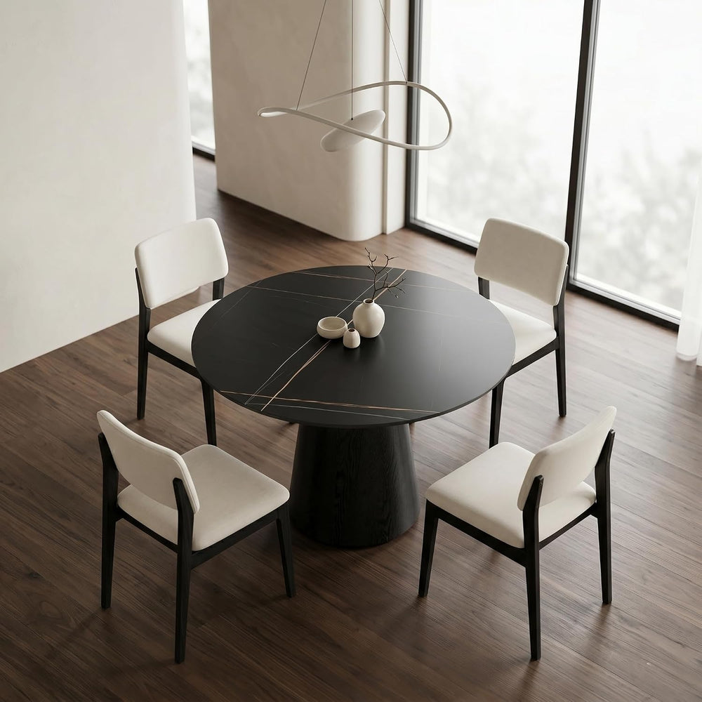 Round Dining Table for 4, 42 Inch Sintered Stone Dining Room Table, White and...