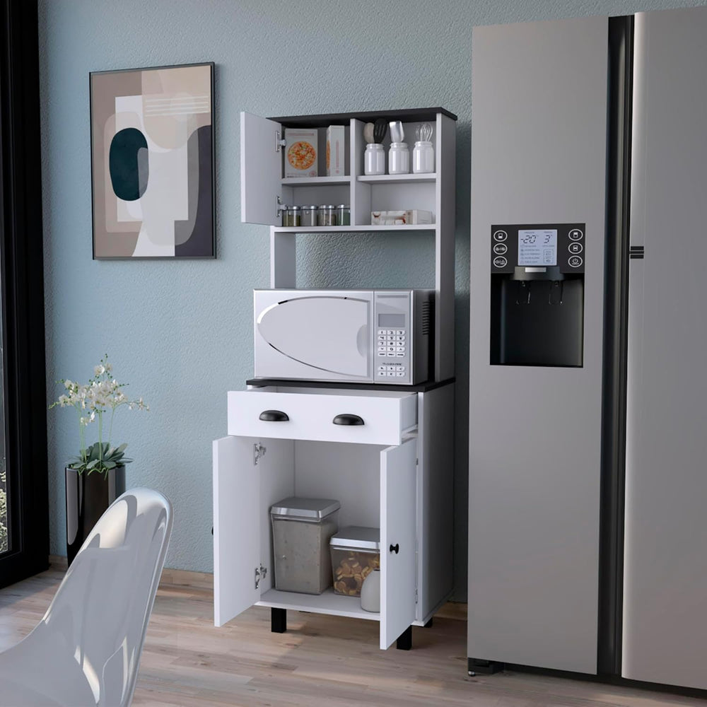 Tacna Kitchen Pantry with Storage Shelves and Drawer | Ample storage with 2 o...