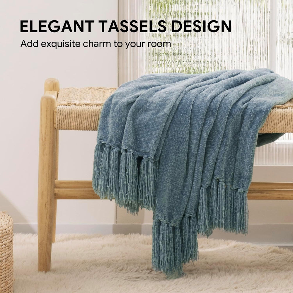 RECYCO Chenille Throw Blanket for Couch, 50"x60", Dusty Blue