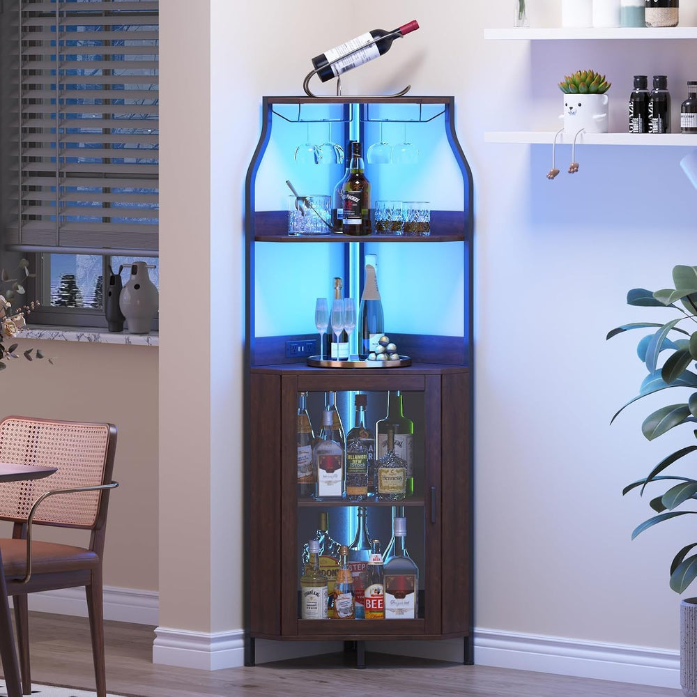 IDEALHOUSE Corner Wine Cabinet with Removable Wine Rack, Industrial Wine Cabi...